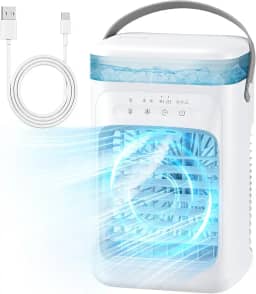 Condicionadores de Ar Portáteis, Mini Ventilador Pessoal com 3 Velocidades, Ar Condicionado Evaporativo de 1L, 7 Luzes LED, 2 Condicionadores de Ar de Névoa Fria Umidificador Ventilador Quarto