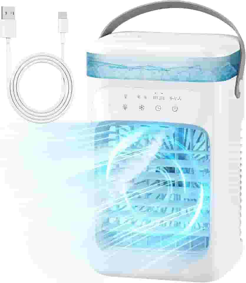 Condicionadores de Ar Portáteis, Mini Ventilador Pessoal com 3 Velocidades, Ar Condicionado Evaporativo de 1L, 7 Luzes LED, 2 Condicionadores de Ar de Névoa Fria Umidificador Ventilador Quarto