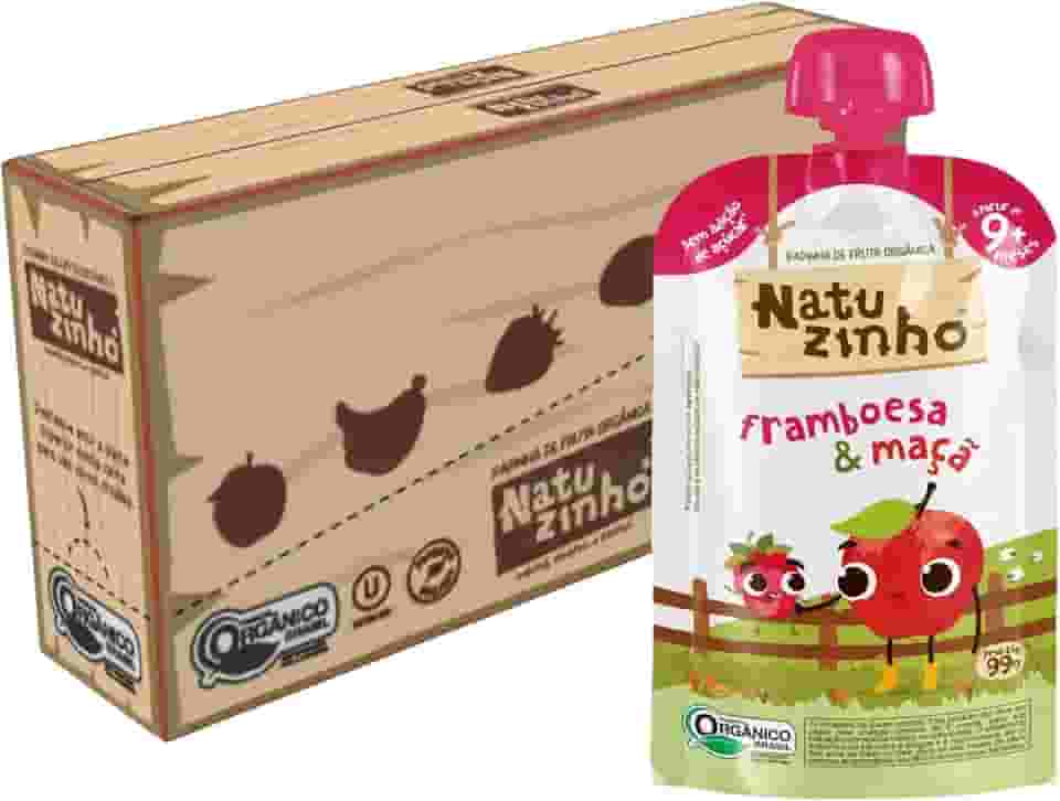 Natuzinho, Kit com 6 Papinhas Orgânicas para Bebê, Sabor Maçã e Framboesa, Sem Açúcar, Aditivos ou Conservantes, Ideal para Introdução Alimentar, 99g cada