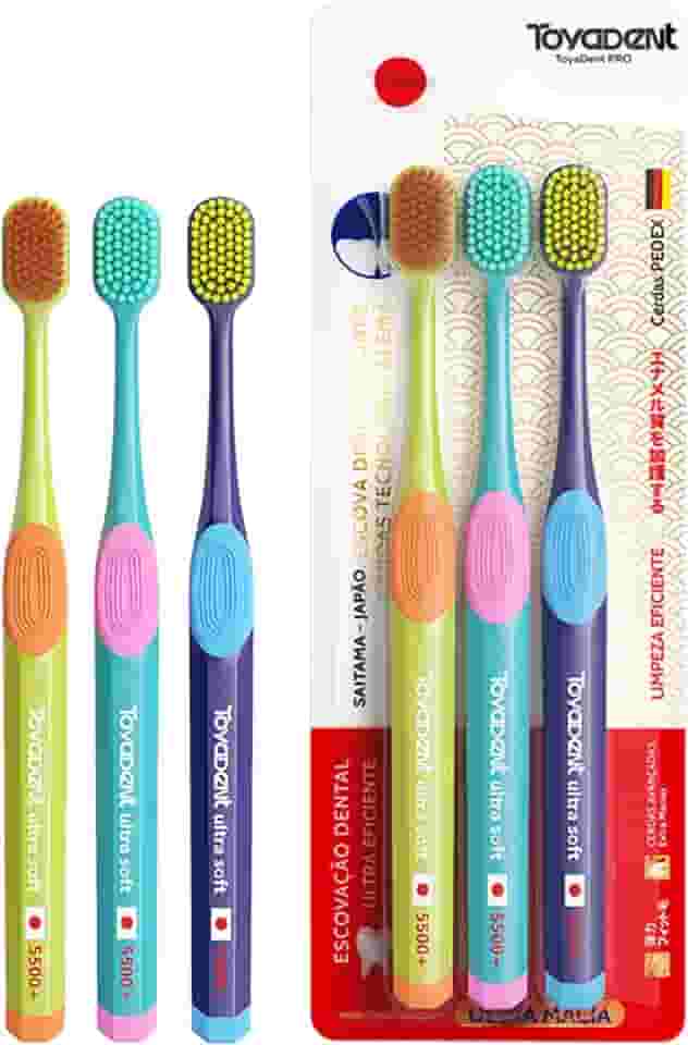 TOYADENT PRO Escova de Dente Macia Premium Alemãs da Pedex, Adulto, Cerdas Extra, 5500 Cerdas, 3 Unidades Multicolorida