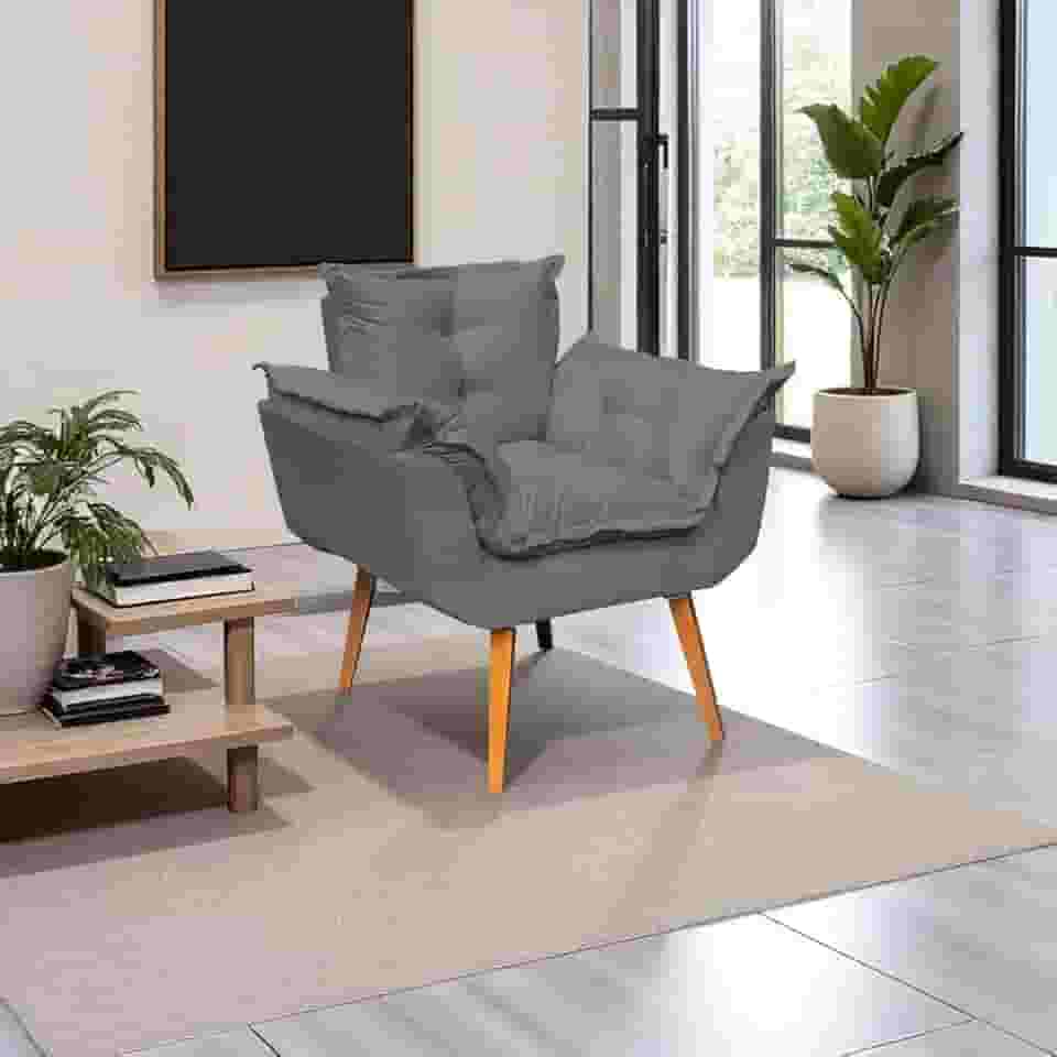Poltrona Alice Decorativa Para Sala Cadeira Reforçada Para Recepção Manicure Clínica Sala De Espera Consultório Escritório Pé Castanho - Clique & Decore (Cinza)