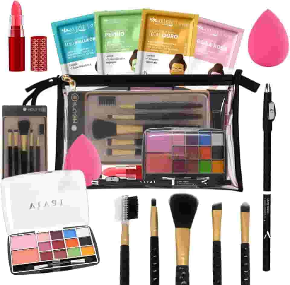 Kit de maquiagem e completo com estojo sombras e pincéis para mulher, esposa, adolescente (Base Escura)