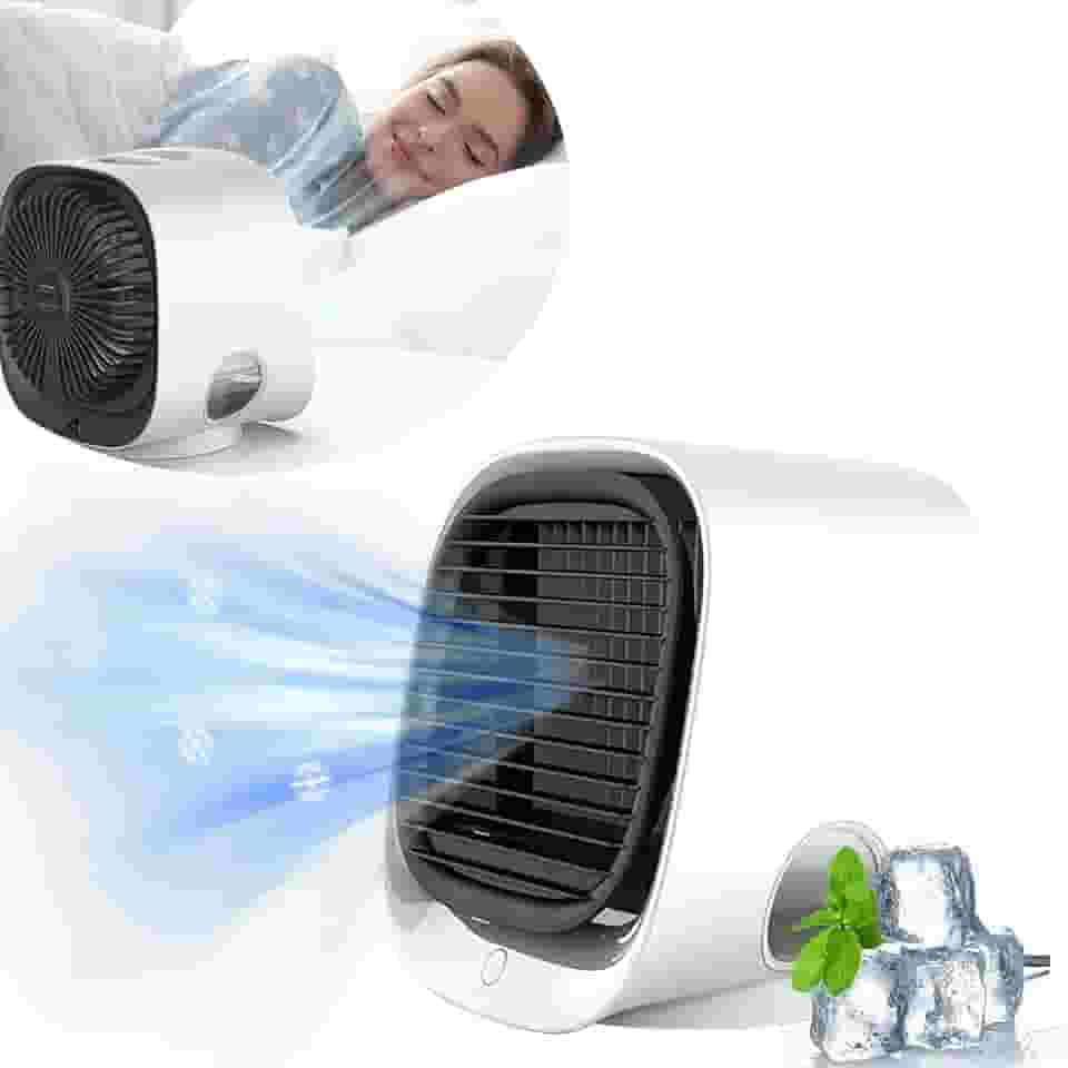 Ar condicionado, refrigerador de ar, condicionadores de ar portáteis, nova atualização de ar condicionado de mesa com luz noturna para carro, acampamento, sala de escritório (branco)