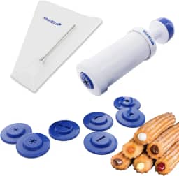 StarBlue Churrera Churro Maker and Filler Set – Prensa de Churro antiaderente durável com vários bicos, fácil de limpar, inclui livro de receitas para churros caseiros
