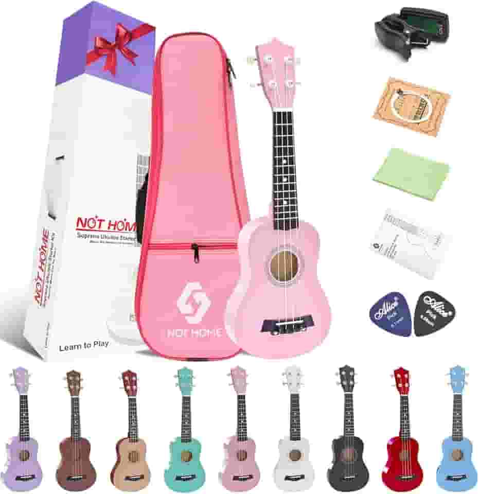 Ukulele Soprano Pacote iniciante, 53 cm Basswood kids Ukuleles Starter Kit com Gig Bag Spare Strings Tuner e Picks. (rosa)