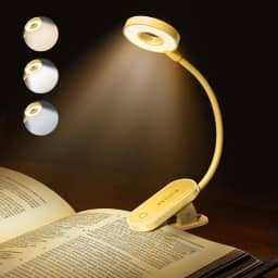 enclize Luz de Livro LED Recarregável com Brilho Contínuo e 3 Temperaturas de Cor, Clipe Fácil Na Lâmpada de Leitura para Leitura À Noite Na Cama, Amarela