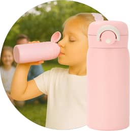 Garrafa Térmica Parede Dupla, 350ml, Inox, Tampa Abre e Fecha Fácil, Conserva Bebidas Geladas por 24h (Rosa)