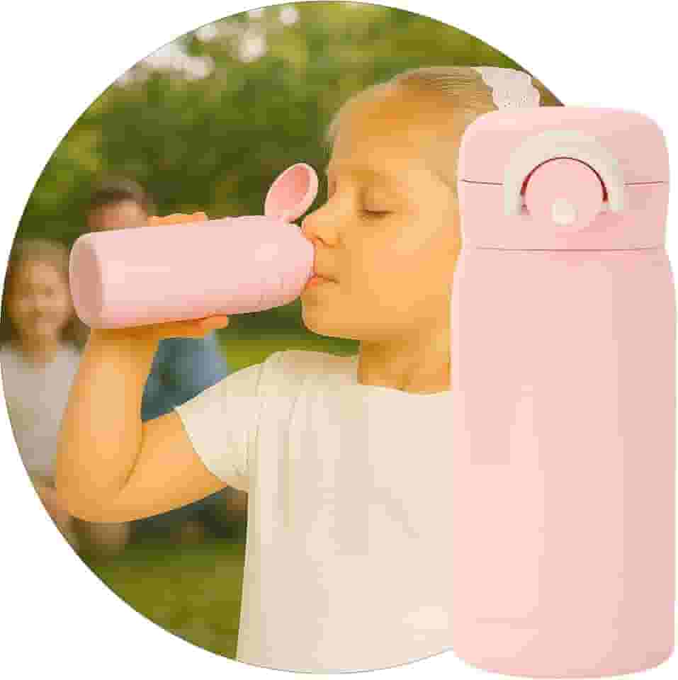 Garrafa Térmica Parede Dupla, 350ml, Inox, Tampa Abre e Fecha Fácil, Conserva Bebidas Geladas por 24h (Rosa)