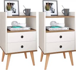 Conjunto Mesa de Cabeceira Kit Mesinha Canto Quarto Lateral Cama 2 Gavetas Organizadoras Retrô Quarto - Dream RPM