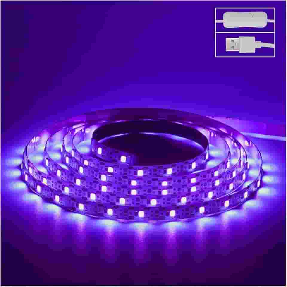 U4GLORY Tiras De Led De Luz Negra De 6,6 Pés, 120 Contas De Lâmpada, Cabo Usb, Kit De Tira De Luz Negra De Led De 1,5 M, Luzes De Tira De Luz Negra Flexíveis De Dc5V 10W, Tira De Luz Uv Não À Prova