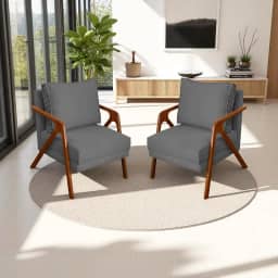 Kit 2 Poltronas Para Sala Decorativas Shine Cadeiras Reforçadas Para Recepção Manicure Sala De Espera Consultório Escritório Confortável Em Madeira Maciça Castanho Suede Cores (Cinza)