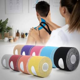 Fita Kinesiológica Elástica Adesiva 5m x 5cm - Bandagem Esportiva para Suporte Muscular, Fisioterapia, Alívio de Dores e Recuperação - Cores Sortidas