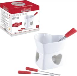Conjunto Fondue Coração 7 Pçs Branco Herstal Carne Chocolate