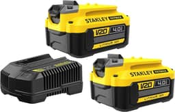 Stanley Kit com 2 Baterias e Carregador, Ferramenta com Carregamento Eficiente de 4Ah, Modelo SCB244CK, 20V
