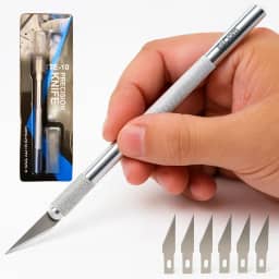 Estilete de Precisão Profissional TE-10, 145mm, Cabo em Alumínio Texturizado, Kit com 5 Lâminas para Artesanato e Modelismo, Entrega Imediata