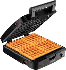 KRUPS Máquina de waffle belga com placas removíveis, 4 fatias, prata/preto