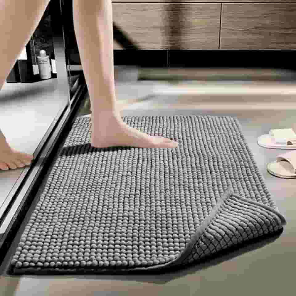 MINICASA Kit 3 Tapetes para Banheiro Bolinha Microfibra Absorvente 40cm x 60cm Cinza