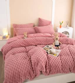 Coberdrom Queen Dupla Face Sherpa e Fleece, 2,20m x 2,40m, Pelo de Coelho Premium (ROSE)