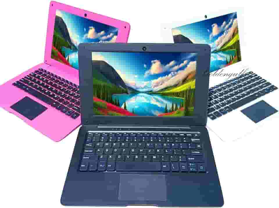 Laptop Mini Quad Core de 10 polegadas alimentado por Android 12 Netbook 64 GB pequeno computador com webcam WiFi, Bluetooth, mouse carregador incluído, adequado para crianças e estudantes, 4 opções de