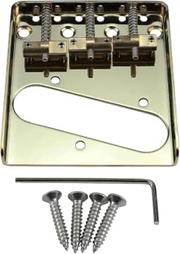 Ponte de guitarra fixa vintage com placa de base de aço de 3 selas compensada de latão 10,8 mm compatível com peças de reposição para guitarra elétrica estilo Telecaster Tele vintage Glod