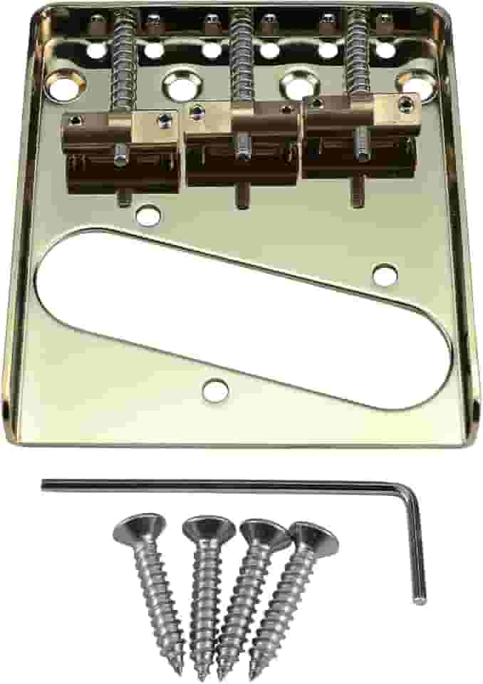 Ponte de guitarra fixa vintage com placa de base de aço de 3 selas compensada de latão 10,8 mm compatível com peças de reposição para guitarra elétrica estilo Telecaster Tele vintage Glod