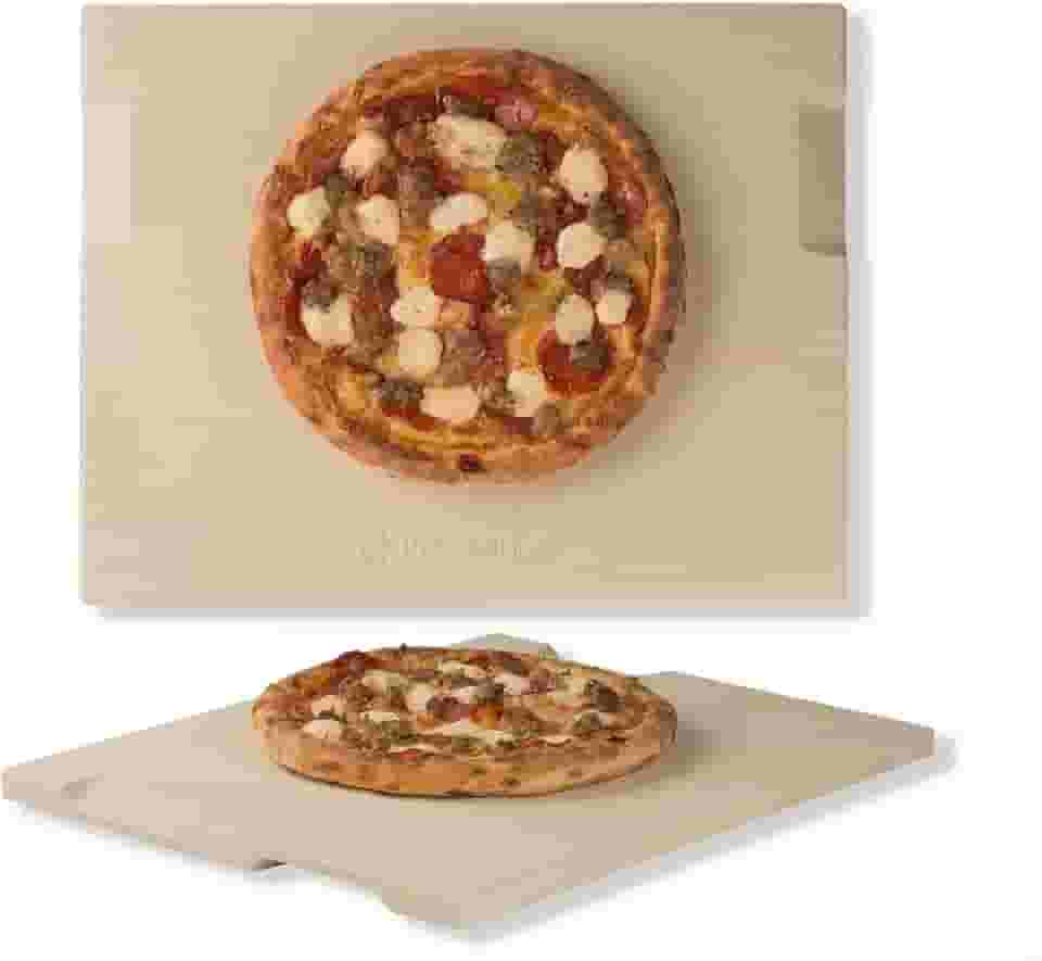 Pedra de pizza Rocksheat, assar e grelhar, perfeita para forno, churrasco e churrasqueira. Inovador duplo - facetado - design com 4 alças