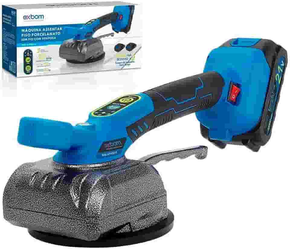 Máquina de Assentar Pisos 21V com Ventosa de Alta Sucção 5 Níveis de Vibração Ajustável Bateria 10000mAh Ideal para Pisos e Azulejos com 1,5h de Autonomia Potência 600W Com 2 Baterias