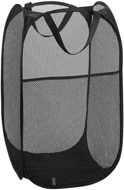 Cesto Roupa Dobrável Liso Preto 55x32cm Tela Respirável Leve Portátil Compacto Lavanderia Quarto Banheiro Viagem Organização Alças Reforçadas Grande Capacidade (1)