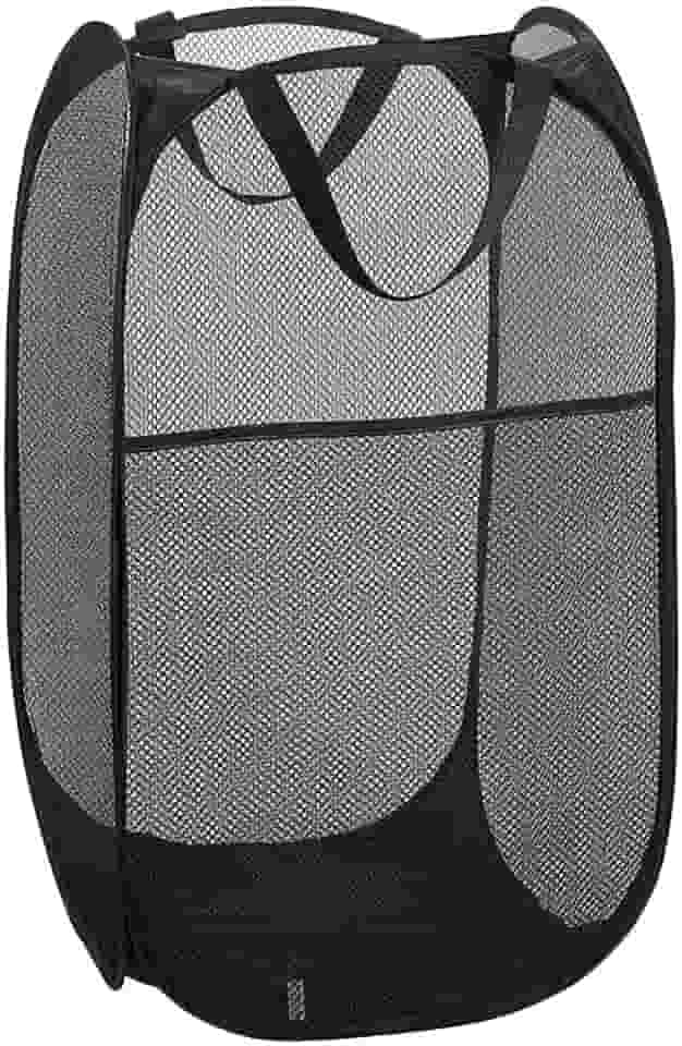 Cesto Roupa Dobrável Liso Preto 55x32cm Tela Respirável Leve Portátil Compacto Lavanderia Quarto Banheiro Viagem Organização Alças Reforçadas Grande Capacidade (1)