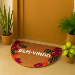 Tapete De Entrada Capacho Fibra de Coco Tapete de Porta Meia Lua Varanda Recepção Casa (MEIA LUA BEM VINDO MARSALA)