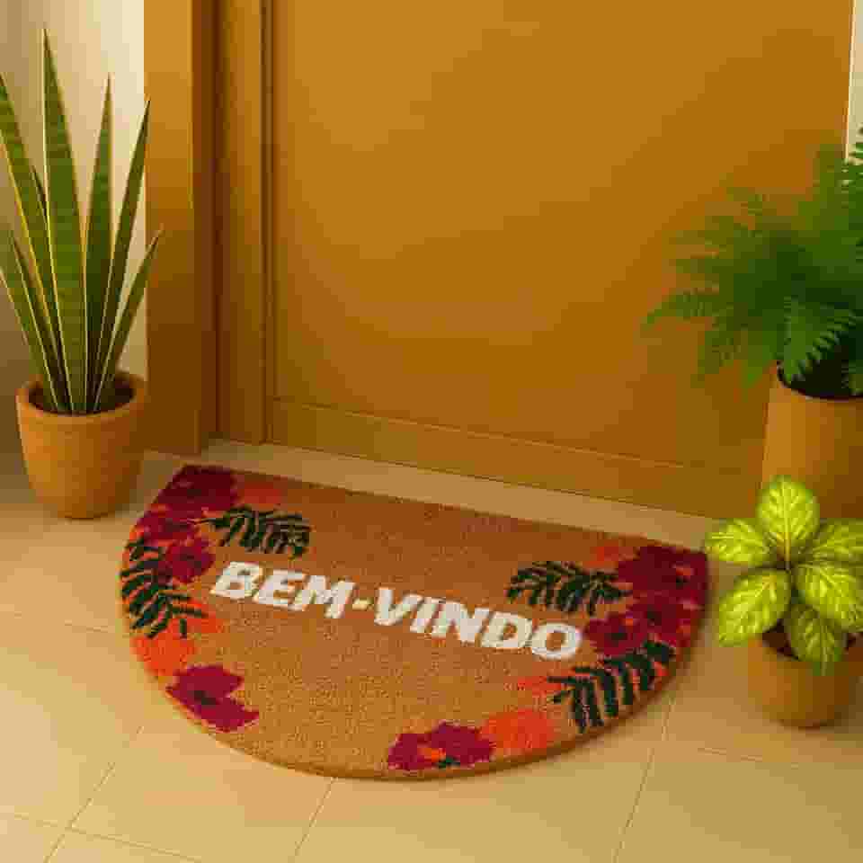 Tapete De Entrada Capacho Fibra de Coco Tapete de Porta Meia Lua Varanda Recepção Casa (MEIA LUA BEM VINDO MARSALA)