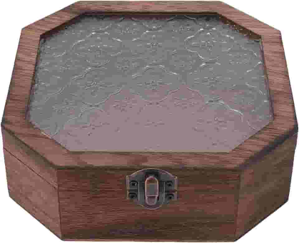 Pssopp Caixa de Maquiagem de Madeira Floral Vintage, Organizador Elegante Octogonal de Grande Capacidade de Jóias e Armazenamento de Exibição Cosmética