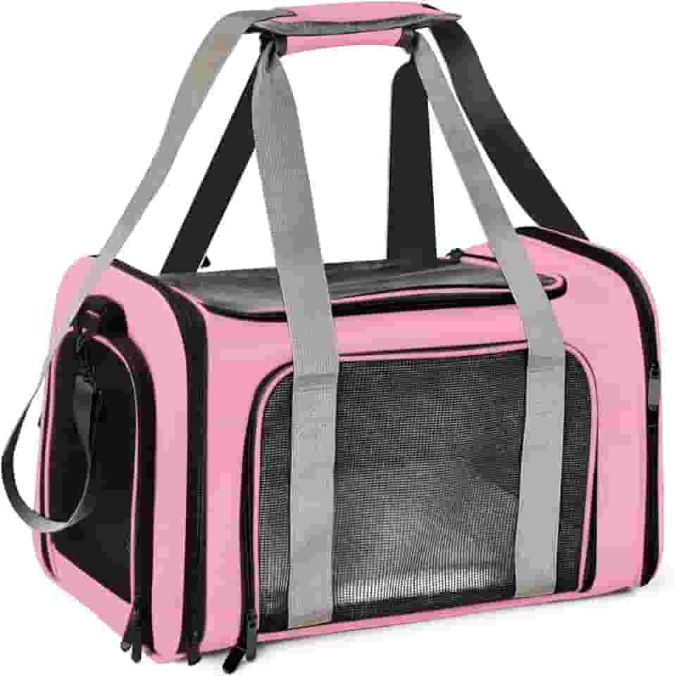 Bolsa Transporte Pet Ventilação em 4 lados 42 * 26 * 27 cm Não Se Deforma Facilmente Bolsa Transporte Pet Avião com Zíper liso Portátil + Bolsa de Mão Python Fly Rosa