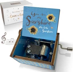Girassol Caixa de música de madeira You are My Sunshine Dia dos Namorados artesanato vintage mecanismo gravado a laser, pequenas caixas musicais de lembrança para meninas mulheres mãe esposa