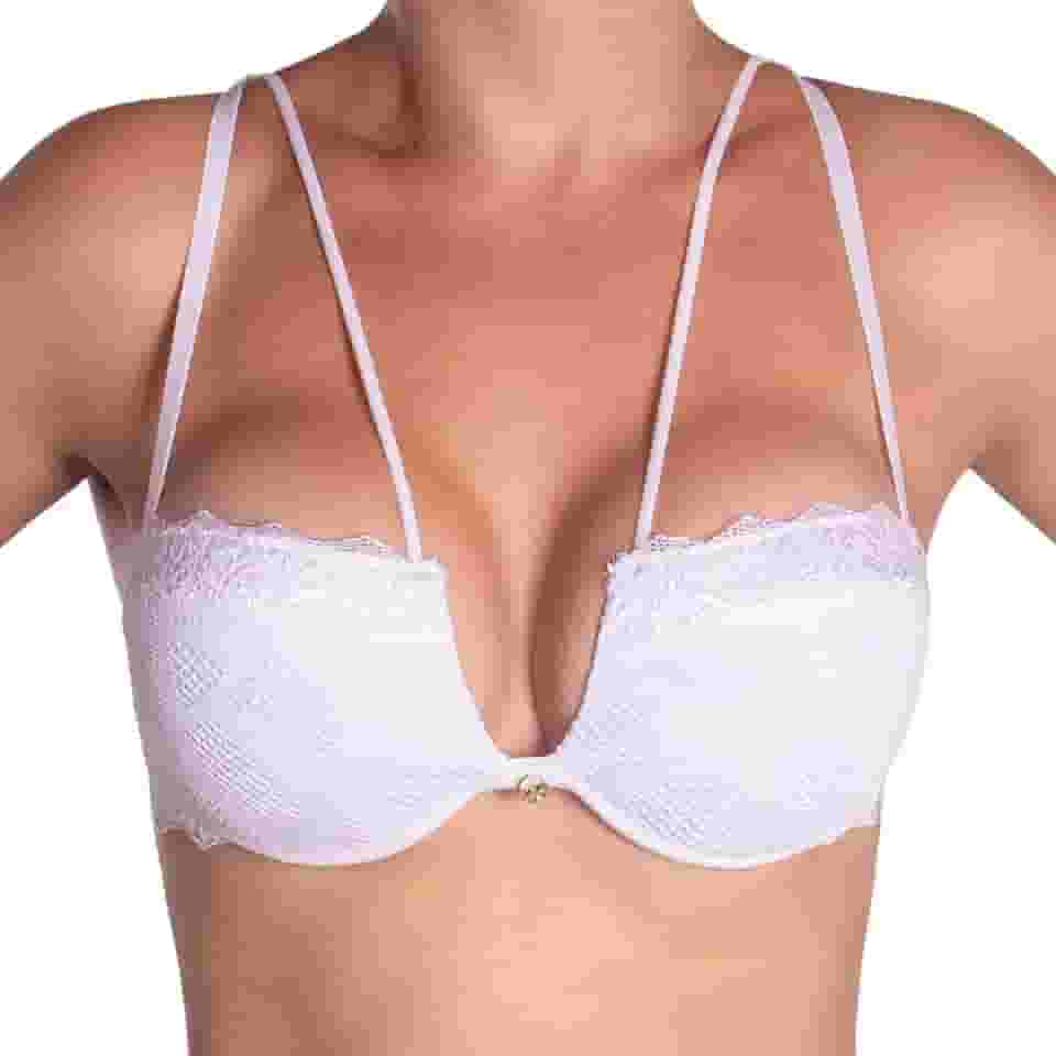 Sutiã strappy com decote em V e renda Nayane Rodrigues