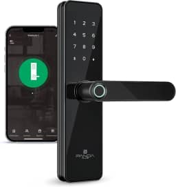 Fechadura Digital Biométrica Wifi Inteligente AMG-F01 Alumínio Preto Mortise 50x50 Teclado Touch Senha Cartão Tag Biometria App Tuya PandaPlus Alexa Google Assistente Residencial Comercial