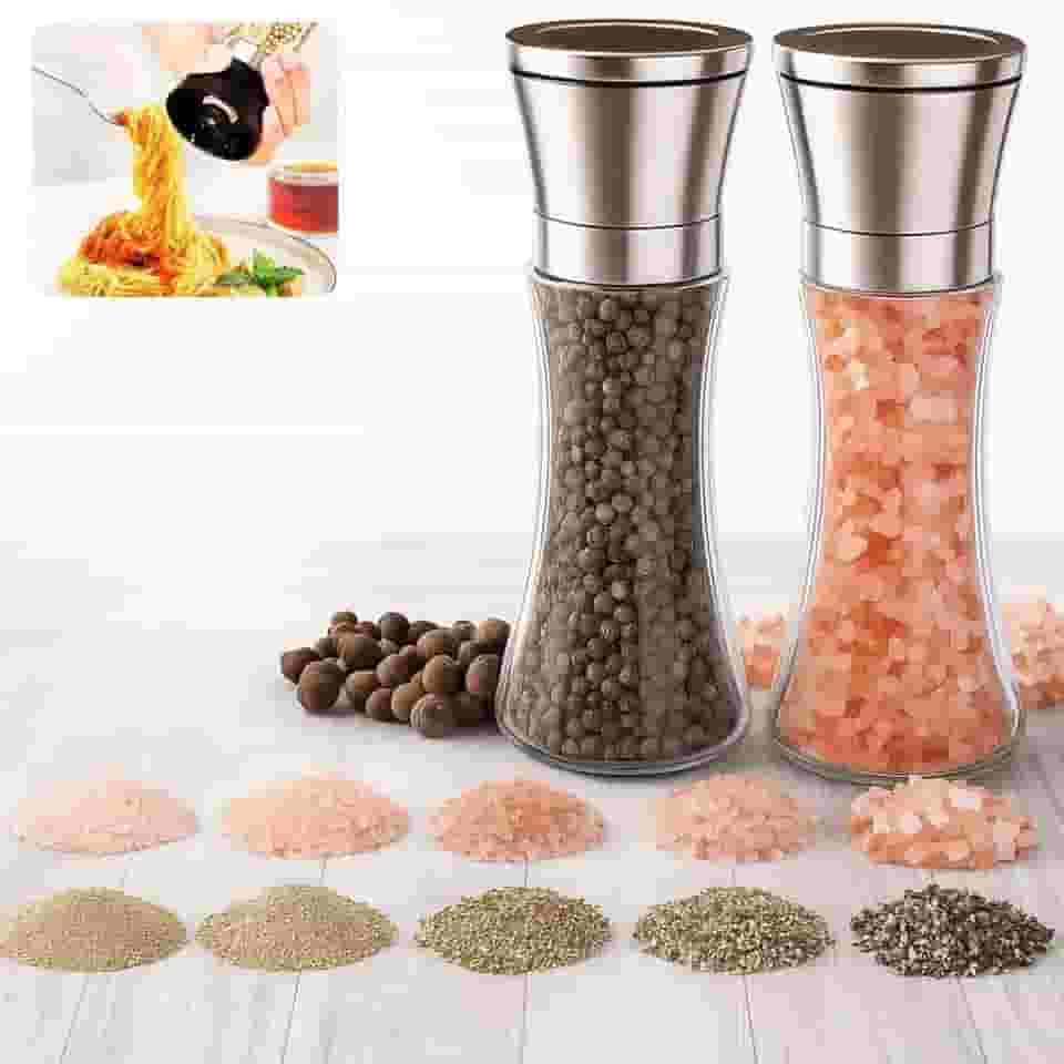 Moedor de Tempero 200 ml em Vidro – Regulador com 5 níveis de moagem – Sal, Pimenta e porta sal saleiro de mesa saleiro e pimenteiro – Design Ergonômico para Cozinha - Premium