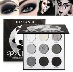 ecofavor Paleta de sombras pretas esfumaçadas, DE'LANCI PANDA 9 cores preto verdadeiro cinza escuro fumê gótico palete de maquiagem, 9 cores fosco suave brilho alto pigmentado básico preto branco