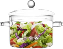 Panela de vidro com tampa, panela de fogão de borossilicato de 1500 ml com alça, panela de sopa transparente, panela antiaderente, panela de vidro resistente ao calor para ensopado de molho de sopa