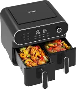 iceagle Fritadeira a ar dupla de 11 litros - Airfryer 6 em 1 com 2 cestos de fritura, botão de controle preciso | Sincronize e duas funções de cozimento para fritar, assar, grelhar, reaquecer e