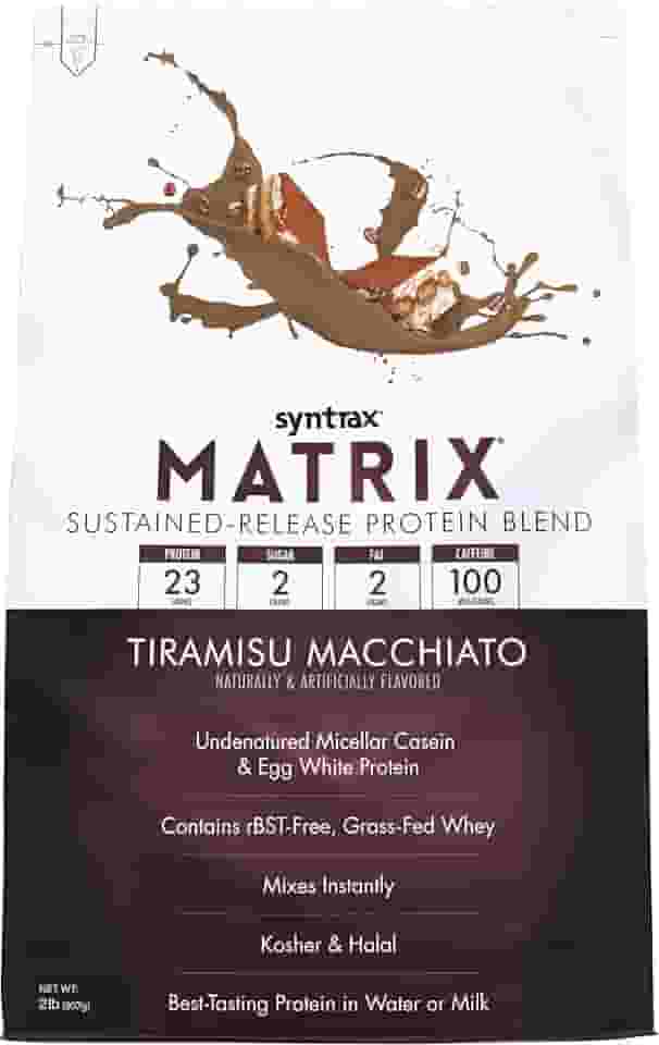 Syntrax Matriz nutricional – Mistura de proteína de liberação sustentada, Tiramisu Macchiato 900 g de cafeína