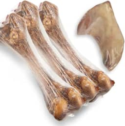Kit 4 Osso Pet Femur Defumado Suino, Tamanho 20 CM, Para Cachorro(3 Osso + Orelha)