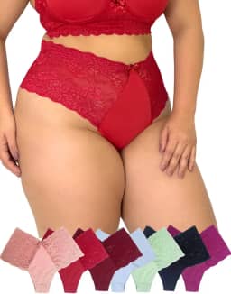 Kit 5 Calcinhas Plus Size Microfibra e renda Poliamida com Renda Lingerie Feminina Cintura Alta