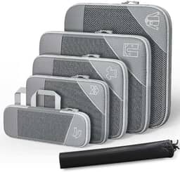 1 conjunto de cubos de embalagem de compressão para viagem expansível organizadores de embalagem,Organizador de Bagagem de Malha de mazenamento,6 peças (Cinza)