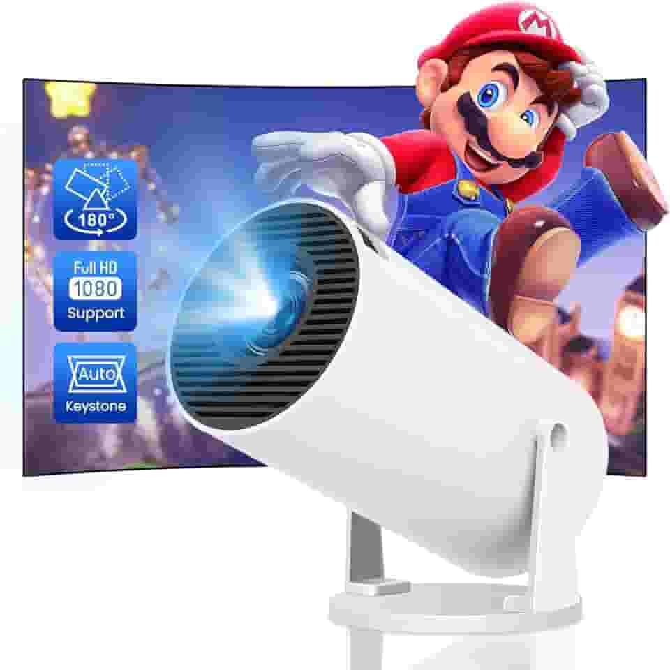 Sensibo Mini Projetor Portatil, Smart Android11, Suporte 1080p/4K, 720P Nativo, 200 ASIN (8000 Lux), 5G/BT5/WIFI6, 180° Girável, Automática Keystone, Cinema Casa HDMI, Para Phone/Notebook/TV Stick/PS5