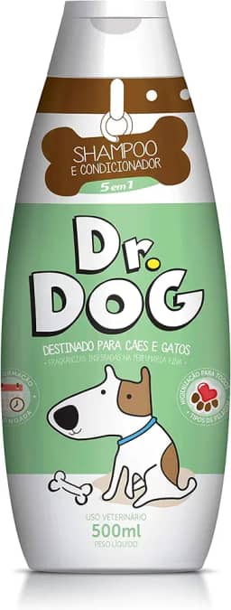 Shampoo e Condicionador pet Dr. Dog 5em 1 perfumaria fina -350mL, não arde os olhos, Hipoalergenico para cães e gatos