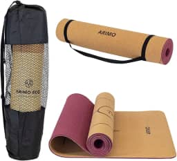 ARIMO Tapete de Cortiça e TPE Yoga Mat Antiderrapante Ecológico Biodegradável Todos Os Tipos de Yoga/Pilates 181 x 61 cm x 6 mm