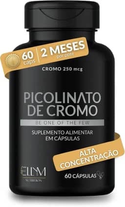 Picolinato De Cromo 250mcg Puro 60 Cápsulas Ellym Nutrition Alta Concentração 2 Meses Auxilia No Metabolismo De Proteínas, Carboidratos E Gorduras