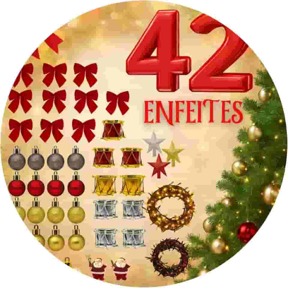 Kit 42 Enfeites Para Árvore Natal Decoração + Pisca e Ponteira (KIT 42 ENFEITES - 220V)