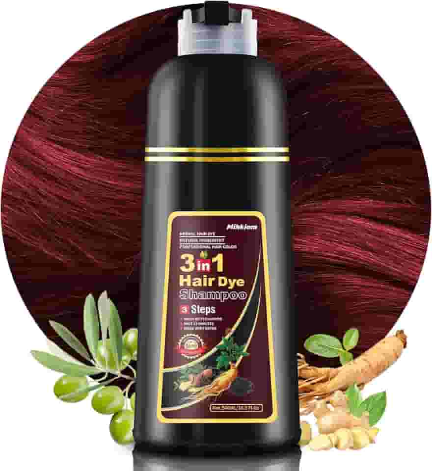Mihkiom Xampu de tintura de cabelo vermelho vinho escuro 3 em 1 para mulheres e homens, xampu de cor de cabelo refrescante apenas 20 minutos - planta natural - Champu Para Pintar el Pelo